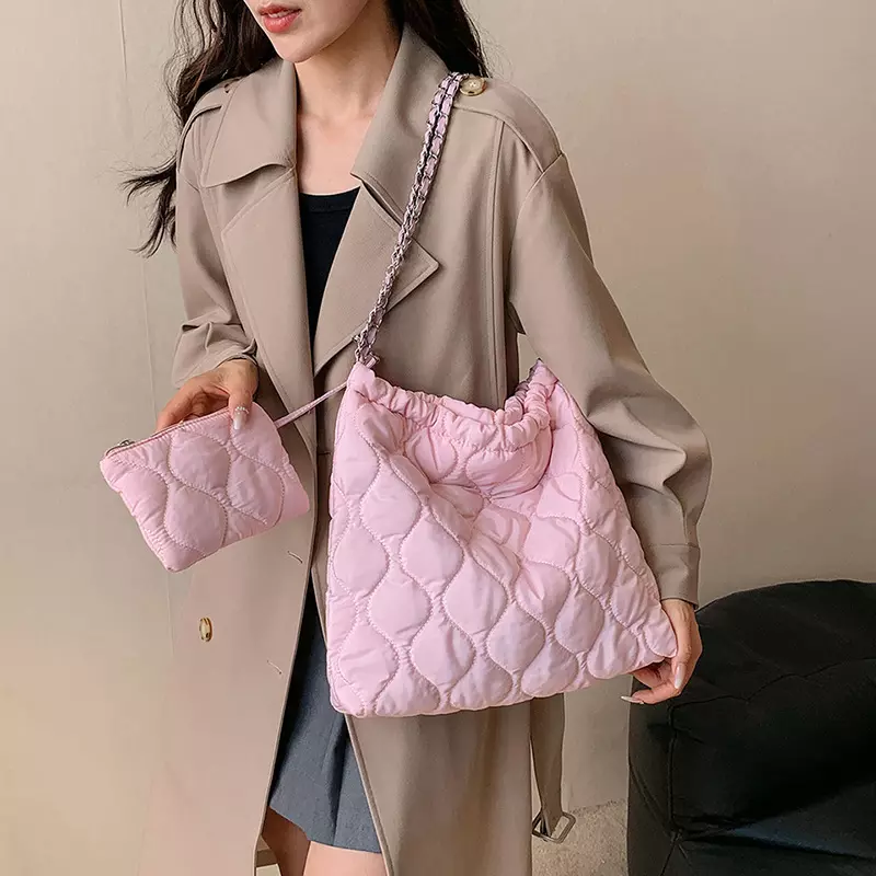 Fashion Quilted Tote Bag, Trendy Shoulder Hobo Bag, Women's Casual Handbag & Purse For Commute-grey