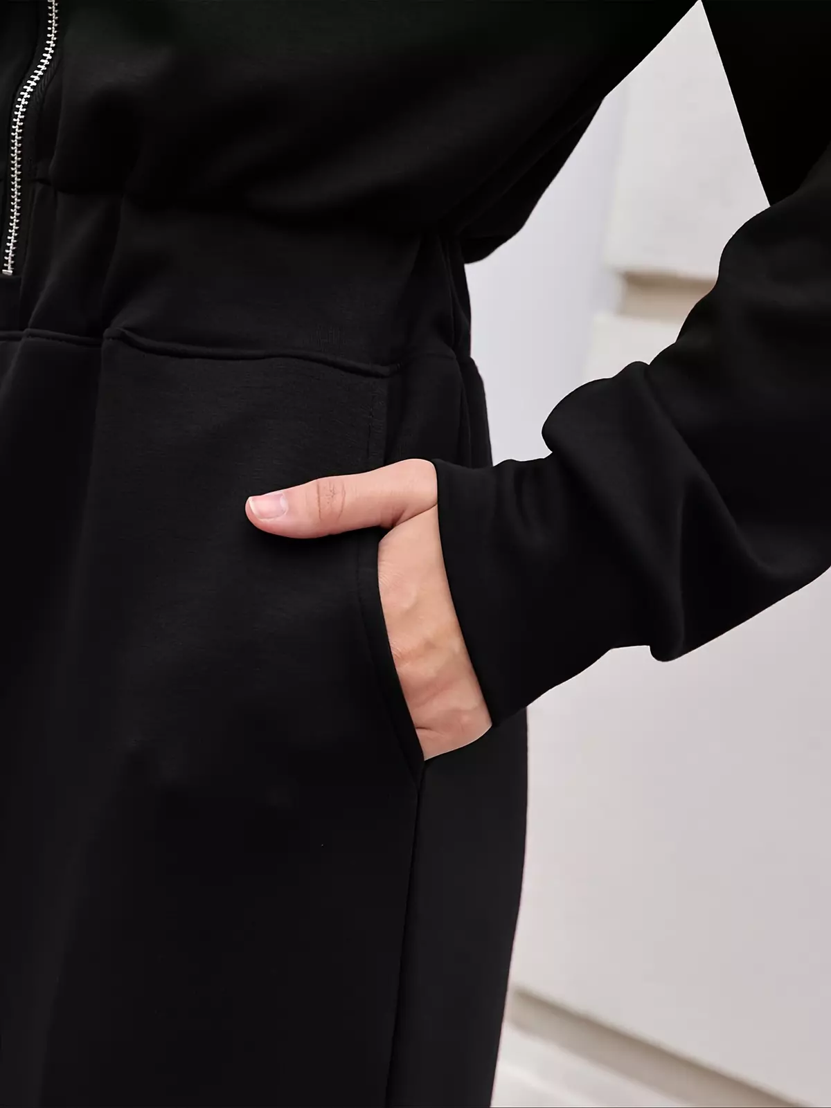 Airy Essential Long Sleeve Wide Leg Jumpsuits Women Casual Zip Up One Piece Romper Pockets-Black