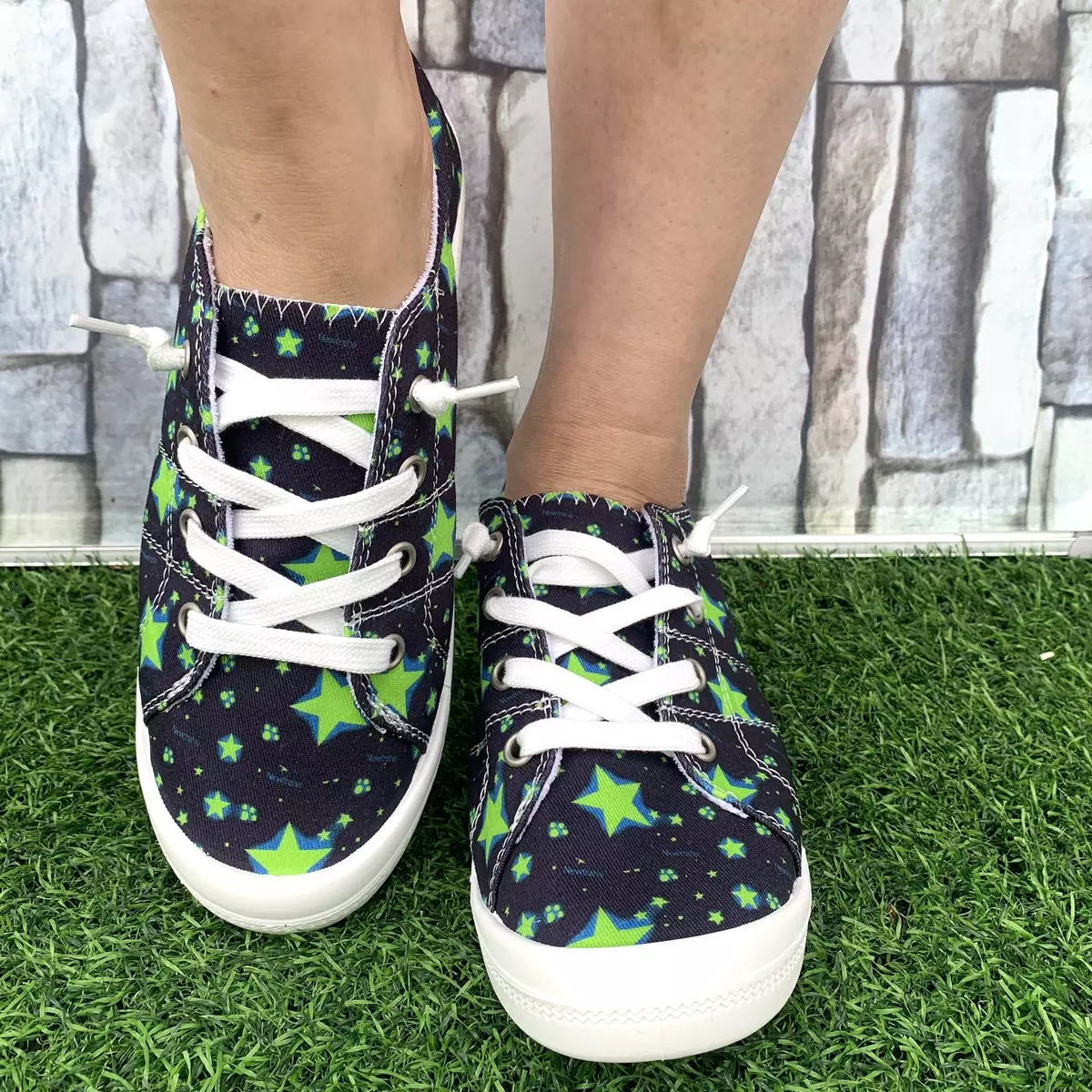 Women's Star Print Canvas Shoes, Casual Lace Up Outdoor Shoes, Lightweight Low Top Sneakers