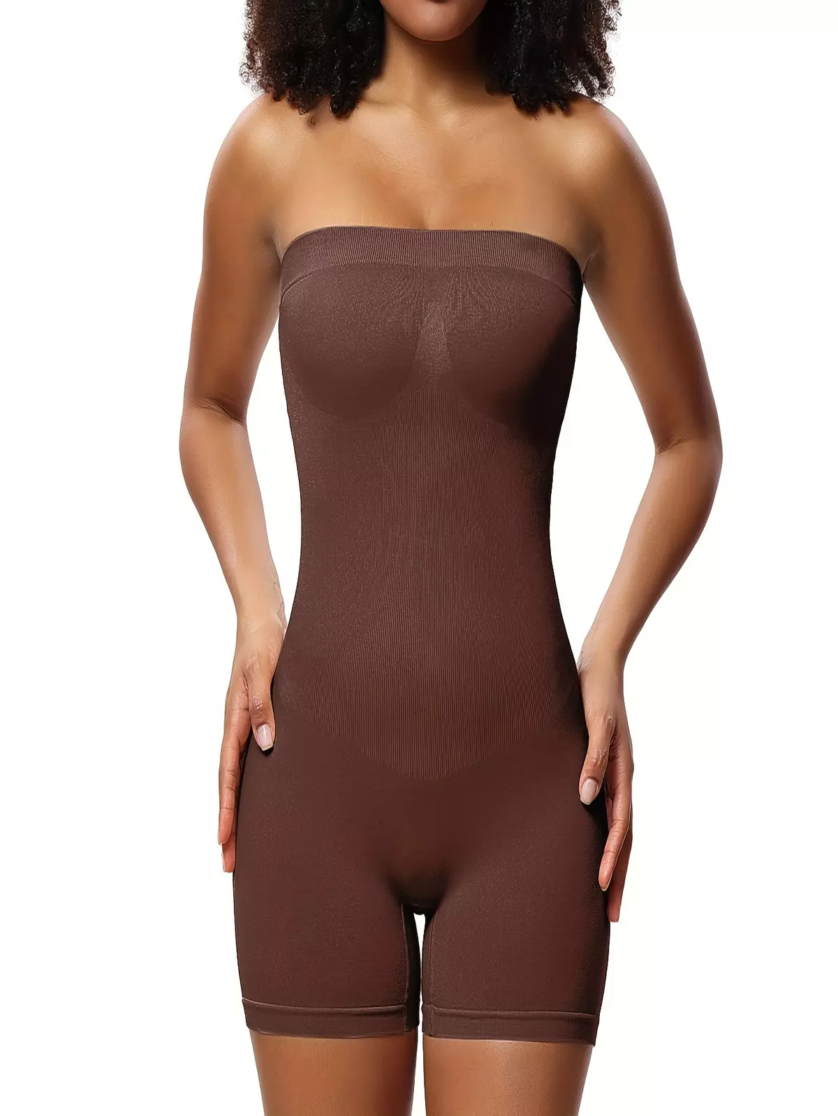 Solid Shapewear Lounge Romper, Tummy Control Butt Lifting Slim Fit Tube Romper, Women's Loungewear-Black