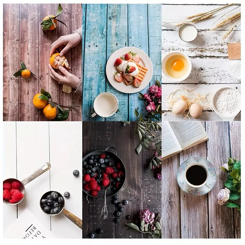 2-sided Photography Background 22.44inch*22.83inch Wood Grain Food Still Life Jewelry Background Paper Photography Studio Photography Props