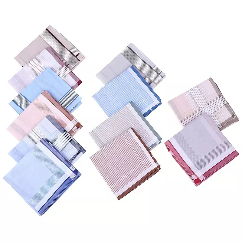 12pcs Men's Plaid Handkerchief For Dinner Party Daily, Men's Trendy Accessories, Ideal choice for Gifts