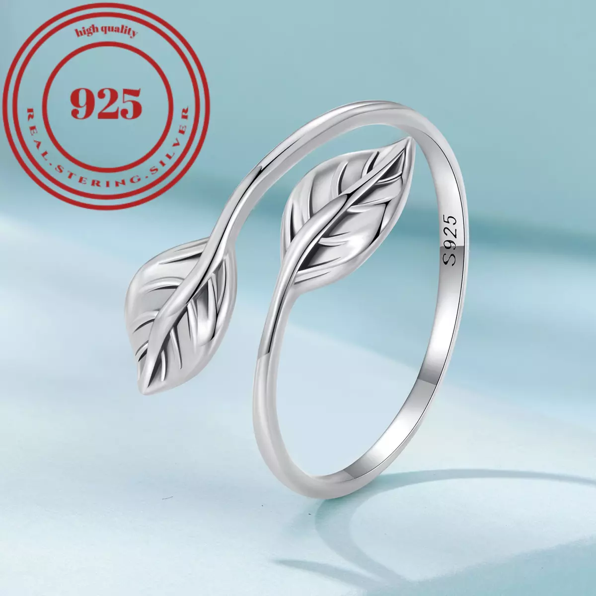 925 Sterling Silver Wrap Ring Silvery Leaf Design Suitable For Men And Women Match Daily Outfits High Quality Jewelry Gift For Family/ Friends/ Lover 1.7g/0.06oz