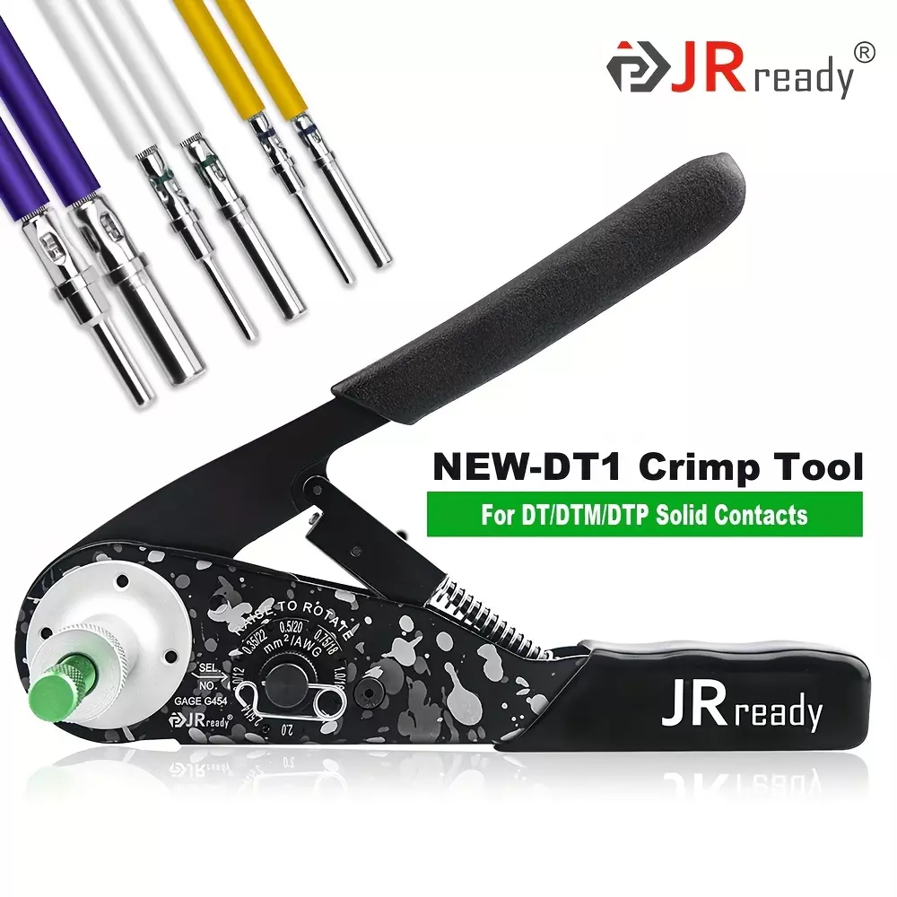 1pc JRready NEW-DT1 Deutsch Crimp Tool For DTP, DT, DTM Connectors, Size 12, 16, 20 Solid Contacts. Equal To HDT 48 00 Deutsch Crimper (12-22AWG)