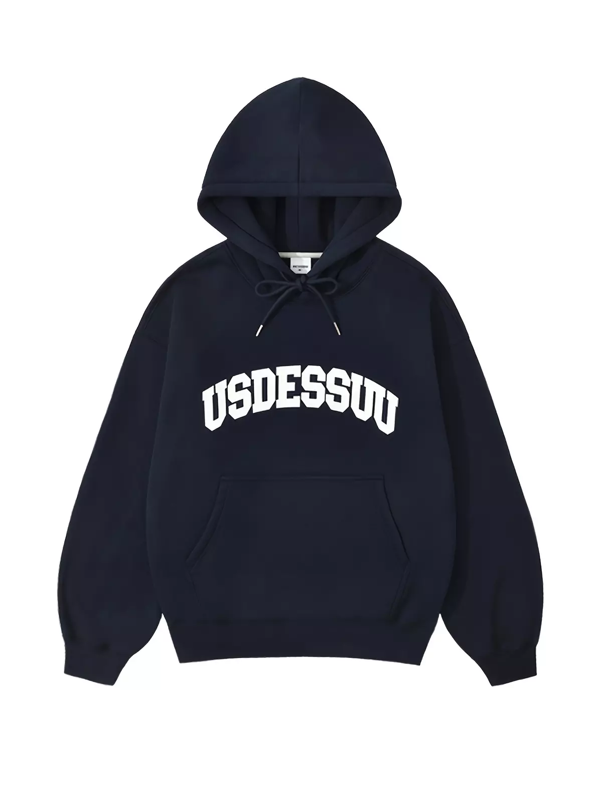Letter Print Kangaroo Pocket Hoodie, Casual Long Sleeve Drawstring Hoodies Sweatshirt, Women's Clothing-Navy blue color