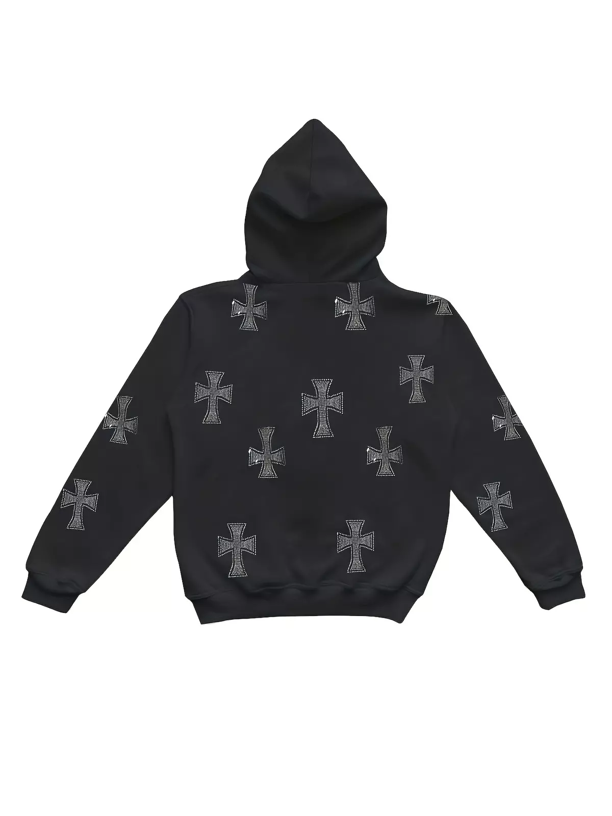Cross Print Zip Up Hoodie, Casual Long Sleeve Loose Hoodies Sweatshirt, Women's Clothing