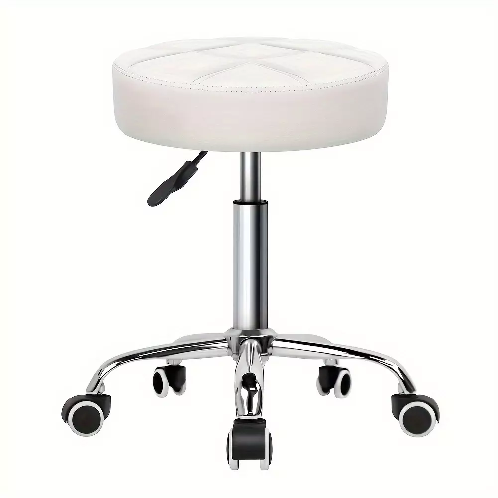 Round Rolling Stool Chair, PU Leather Height Adjustable Stool, Swivel Drafting Work SPA Salon Stool With Wheel, Office Chair