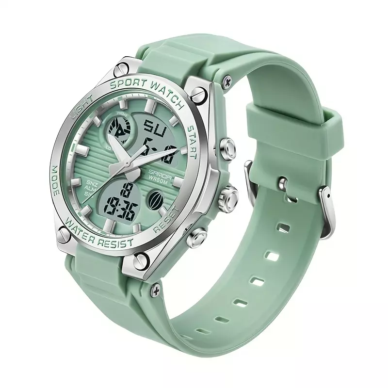 LED Luminous Sports Electronic Watch 1968.5inch WR Dual Display Digital Alarm Wrist Watch For Women Men Students-Blue