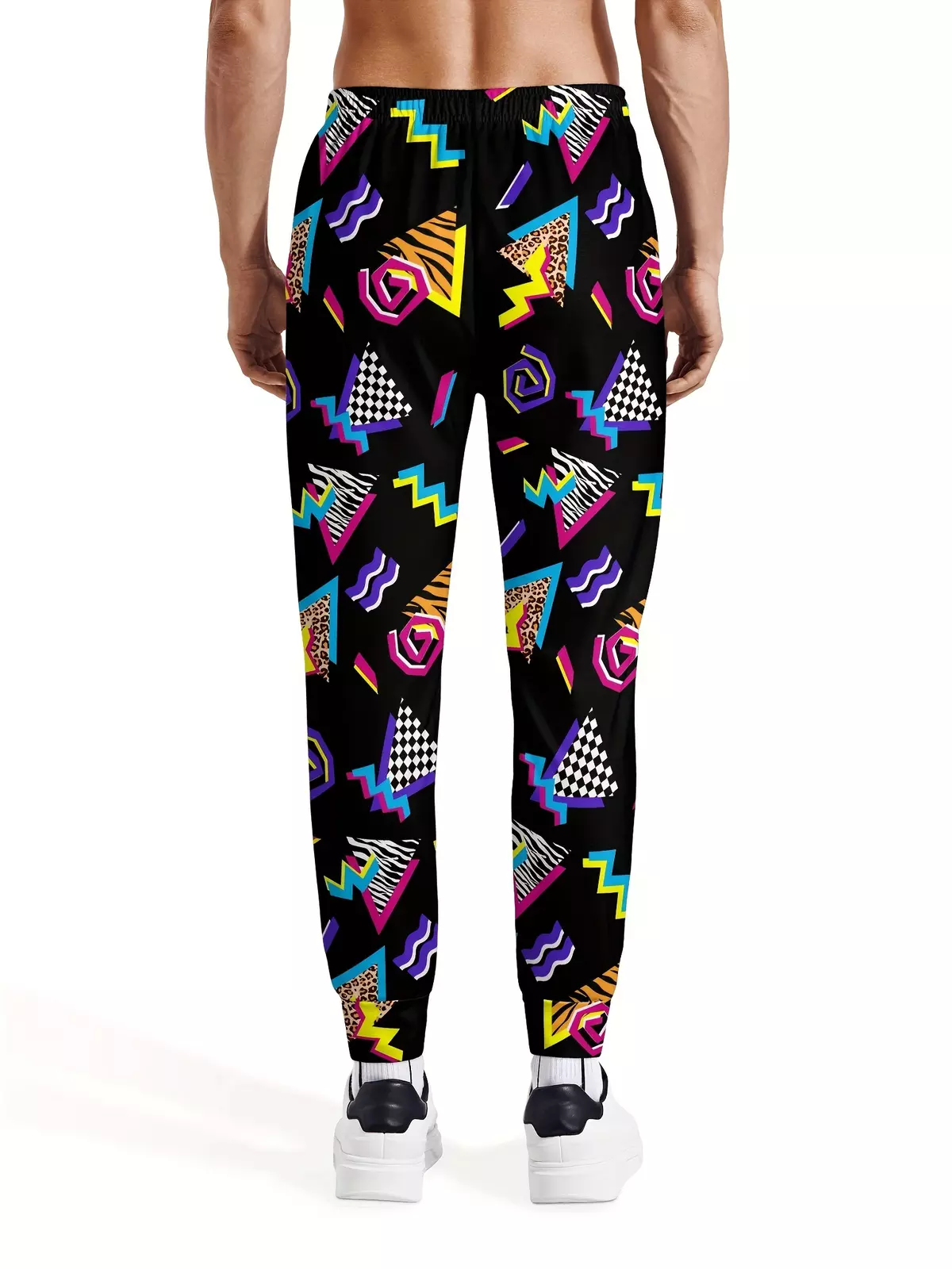 1pc Men's Retro 80s Style Geometric Pattern Pattern Print Sleep Bottom Trousers Jogger Sweatpants, Casual Fashion Drawstring Running Pants With Pockets Loungewear Pant