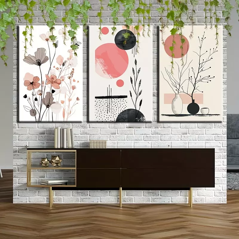 With Frame 60cmx90cmx3pcs (24inchx36inchx3pcs) Canvas Wall Art Abstract Leaves Canvas Poster For Home Garden Cafes Office Decorations