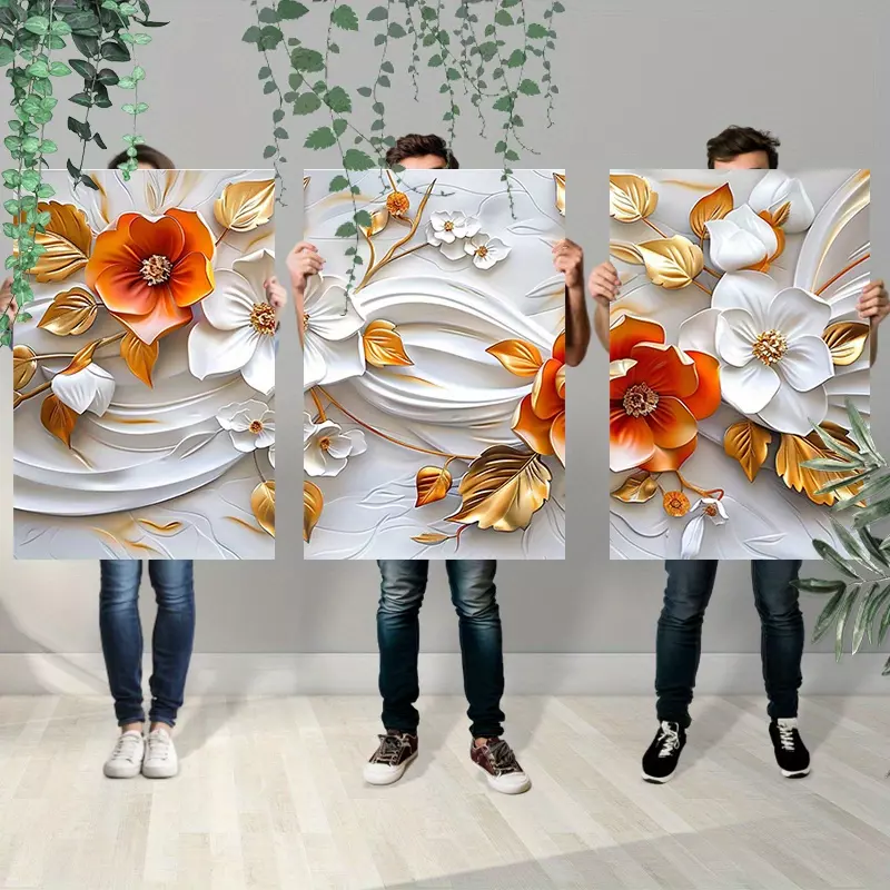 Framed 60cmx90cmx3pcs (24inchx36inchx3pcs) Canvas Wall Art Ready To Hang Beautiful Wildflowers Floral Botanical Abstract Art Wall Canvas For Living Room, Office, Bedroom