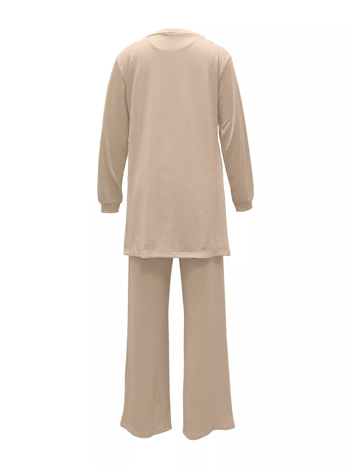 Casual Solid Three-piece Set, Button Front Cardigan & Square Neck Tank Top & Straight Leg Pants Outfits, Women's Clothing-Khaki