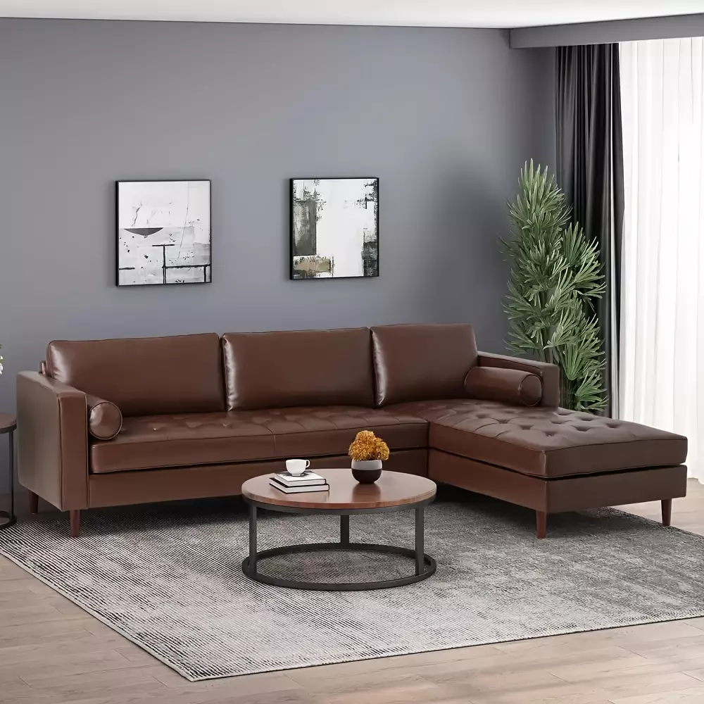 Light luxury, high-end, modern and simple household corner size, living room, high-end L-shaped sofa, light brown color