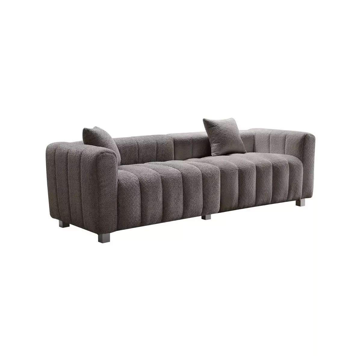87.4" 3 Seater Sofa with Two Pillows, Tufted Teddy Fabric Mid-Century Sofa Couch, Upholstered Sofa Couch Solid Wood Fram and Legs for Living Room Bedroom Office-Green