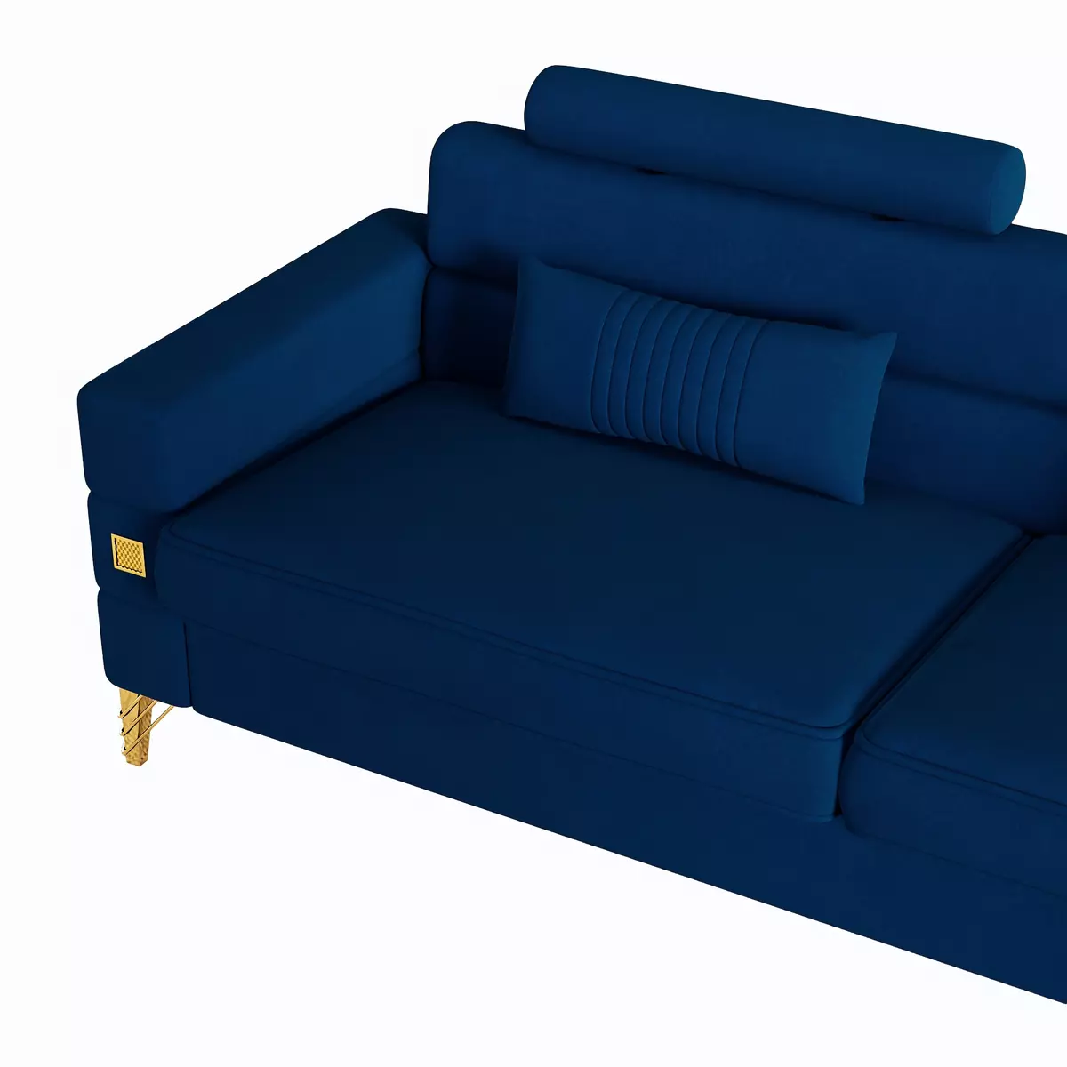 1pc Soft And Comfy Blue Velvet Upholstered Sofa, Mid-century Modern Couches, With Two Pillows And Elegant Metal Legs Suitable For Bedroom, Living Room, Apartment