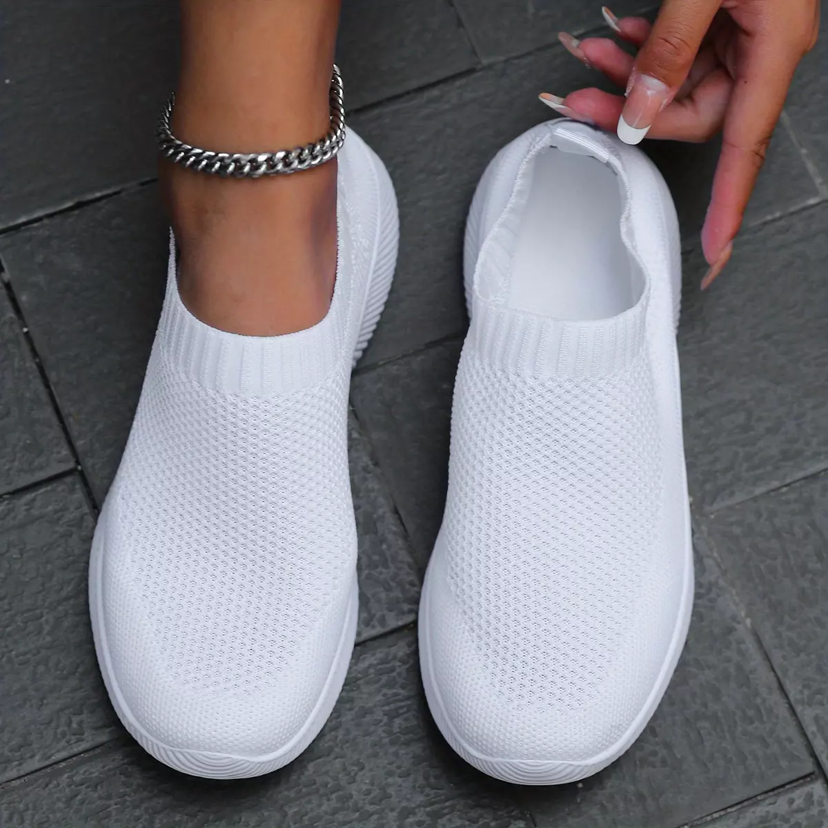 Breathable Lightweight Womens Sneakers - Slip-On Design, Comfort Fit for Running and Casual Wear-White