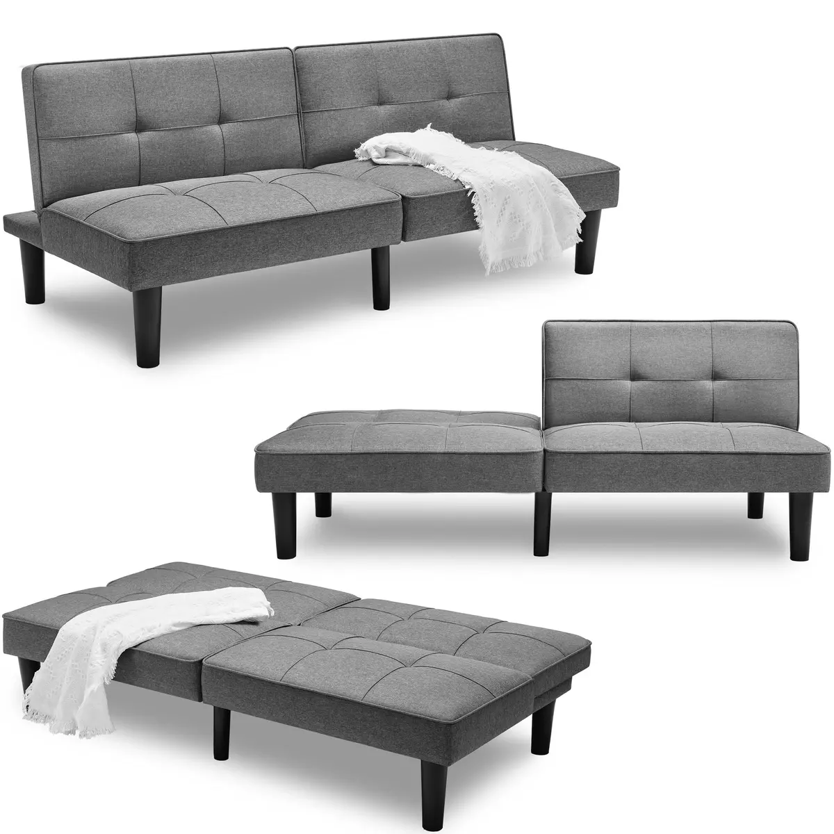 1pc Modern Convertible Futon Couch - Folding Sofa Bed with Adjustable Backrest for Living Room Bedroom Apartment, Gray