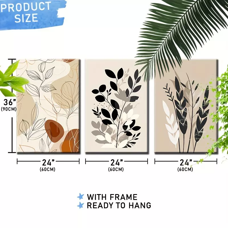 With Frame 60cmx90cmx3pcs (24inchx36inchx3pcs) Canvas Wall Art Aesthetic Wall Art Wall Art Canvas For Bedroom Garden And Home Office Kitchen
