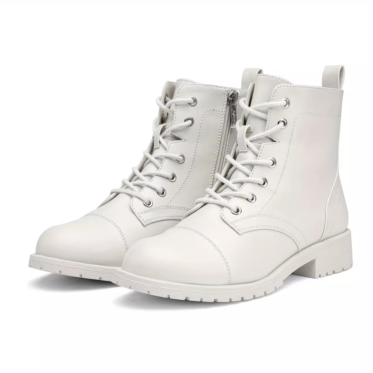 Women's Ankle Boots, Low Heel Lace Up Fashion Combat Booties, PU Leather Boots-CJY910-brown
