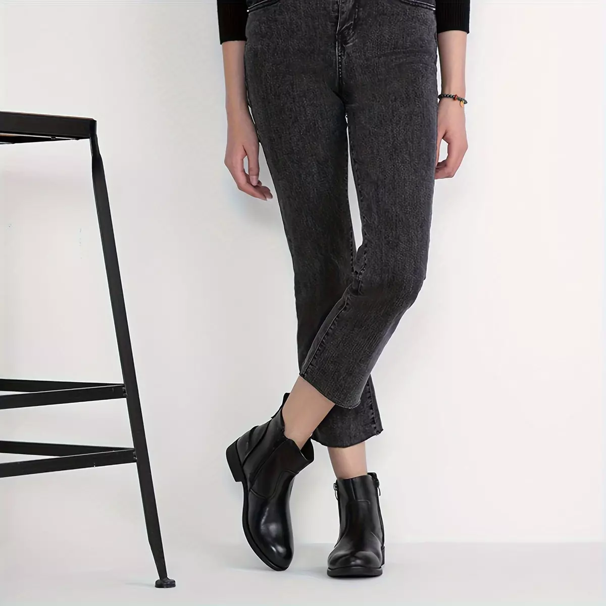 Women's Ankle Boots, Chunky Low Heeled Side Zipper Short Boots, Casual Round Toe Boots