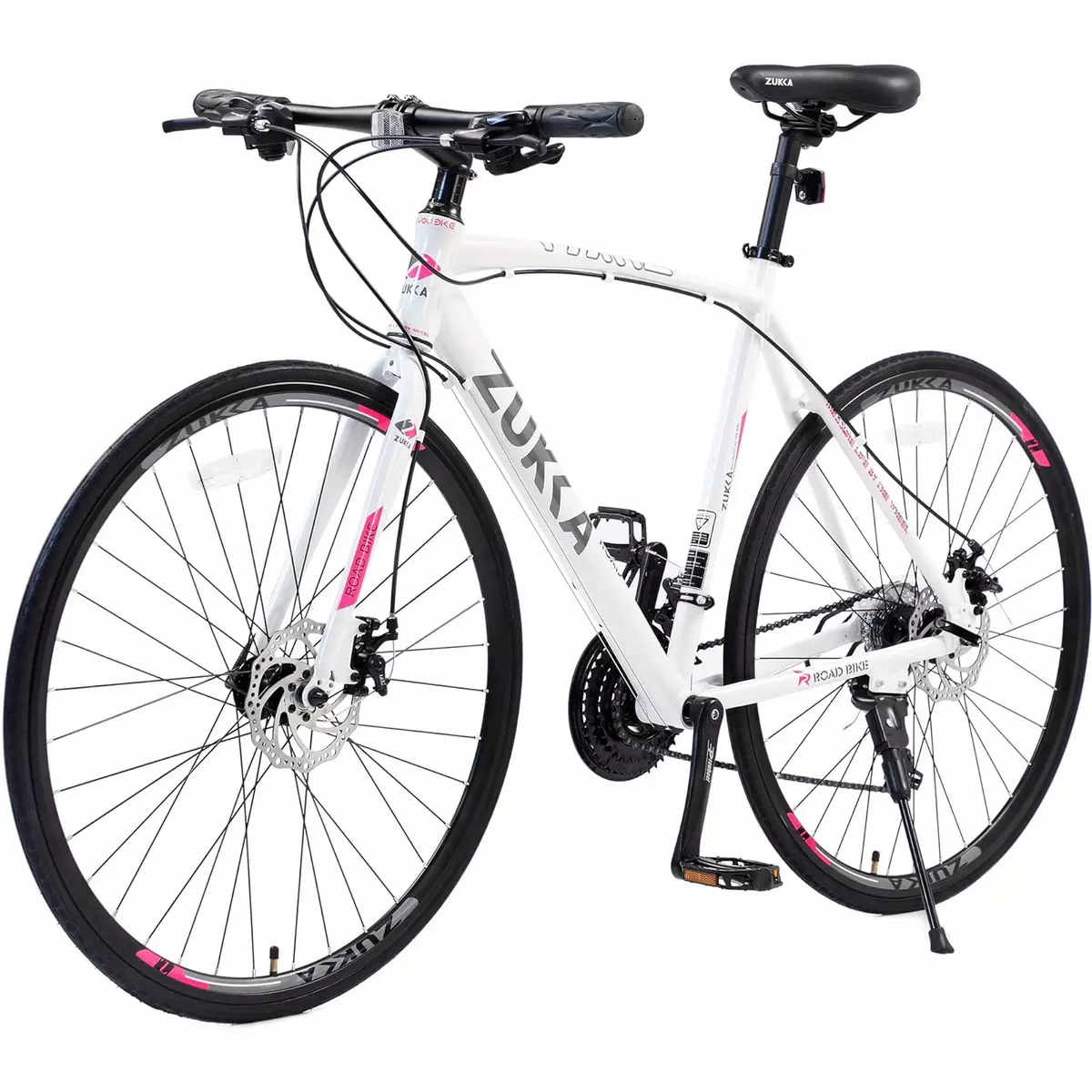 700C Road Bike City Bike For Men And Women, 24 Speed Hybrid Bicycle Disc Brake, Multiple Colors, High Carbon Steel Frame, Front Suspension, Mountain Bike, City Commuter City Bike-White