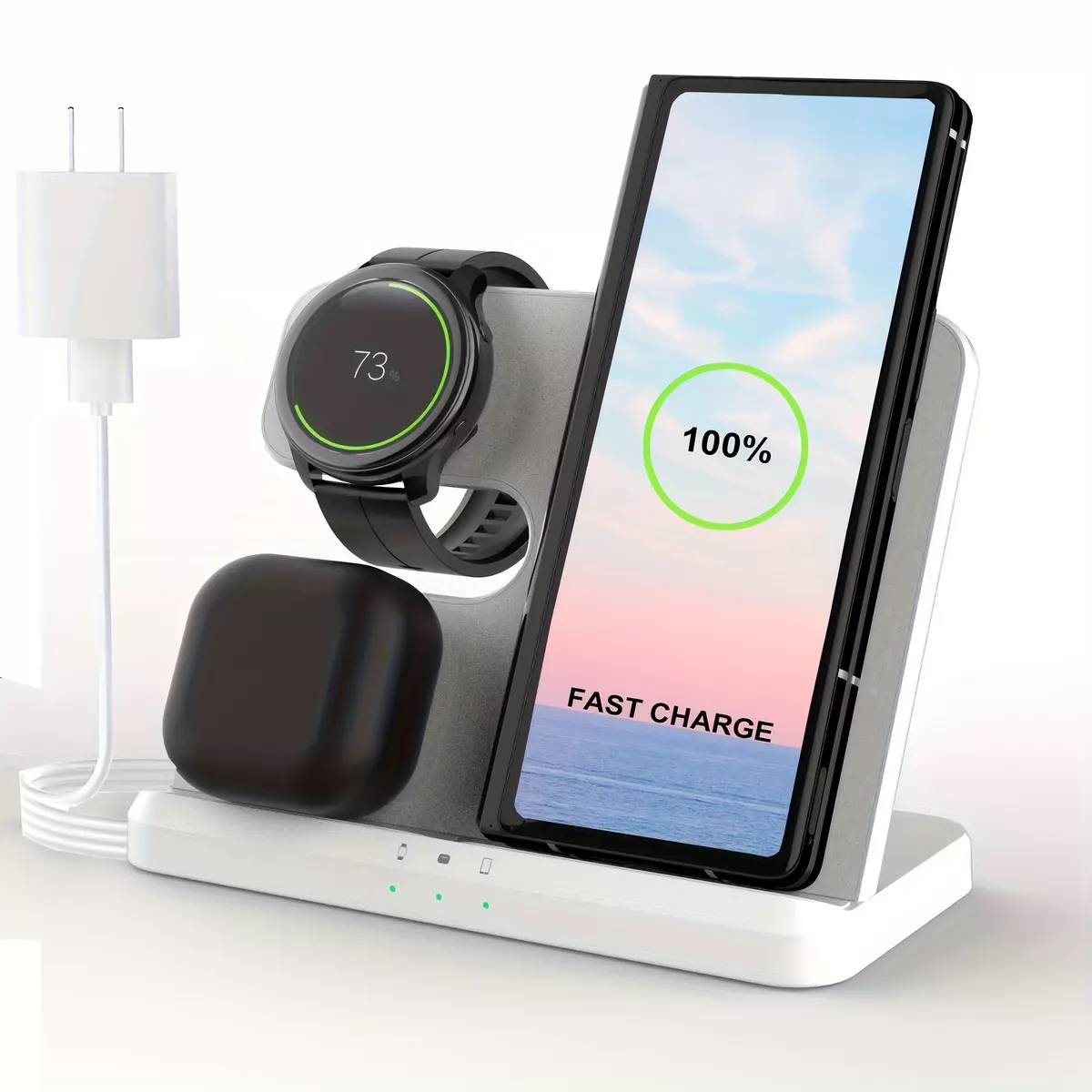 Wireless Charger, 3 in 1 Charging Station for Samsung S23 Ultra S22 S21 Note20 10 Z Flip Z Fold - Wireless Watch Charger for Galaxy Watch 6 5 Pro 4 3, Galaxy Buds Charging Dock Stand, Included Adapter-Black (Included Adapter)