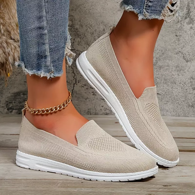 Womens Ultra-Comfort Knit Sneakers - Easy Slip-On, Lightweight Design for Walking & Everyday Wear-Blue