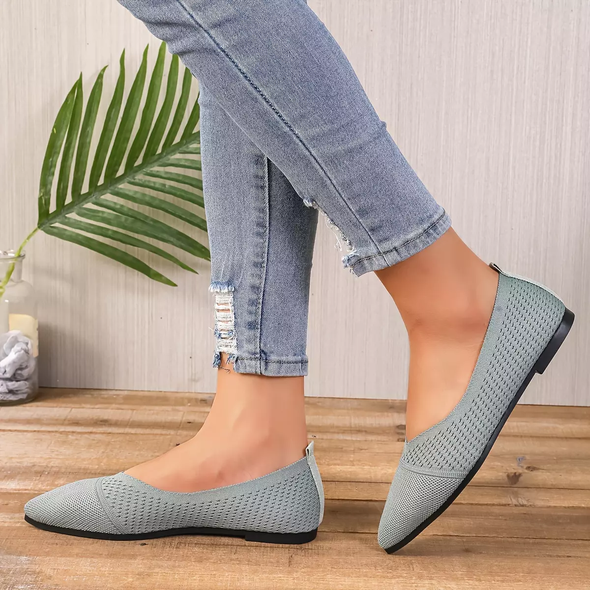Chic Pointed-Toe Flats for Women - Breathable Knit Design, Lightweight Comfort, Versatile for Work & Casual Outings-Rose Red