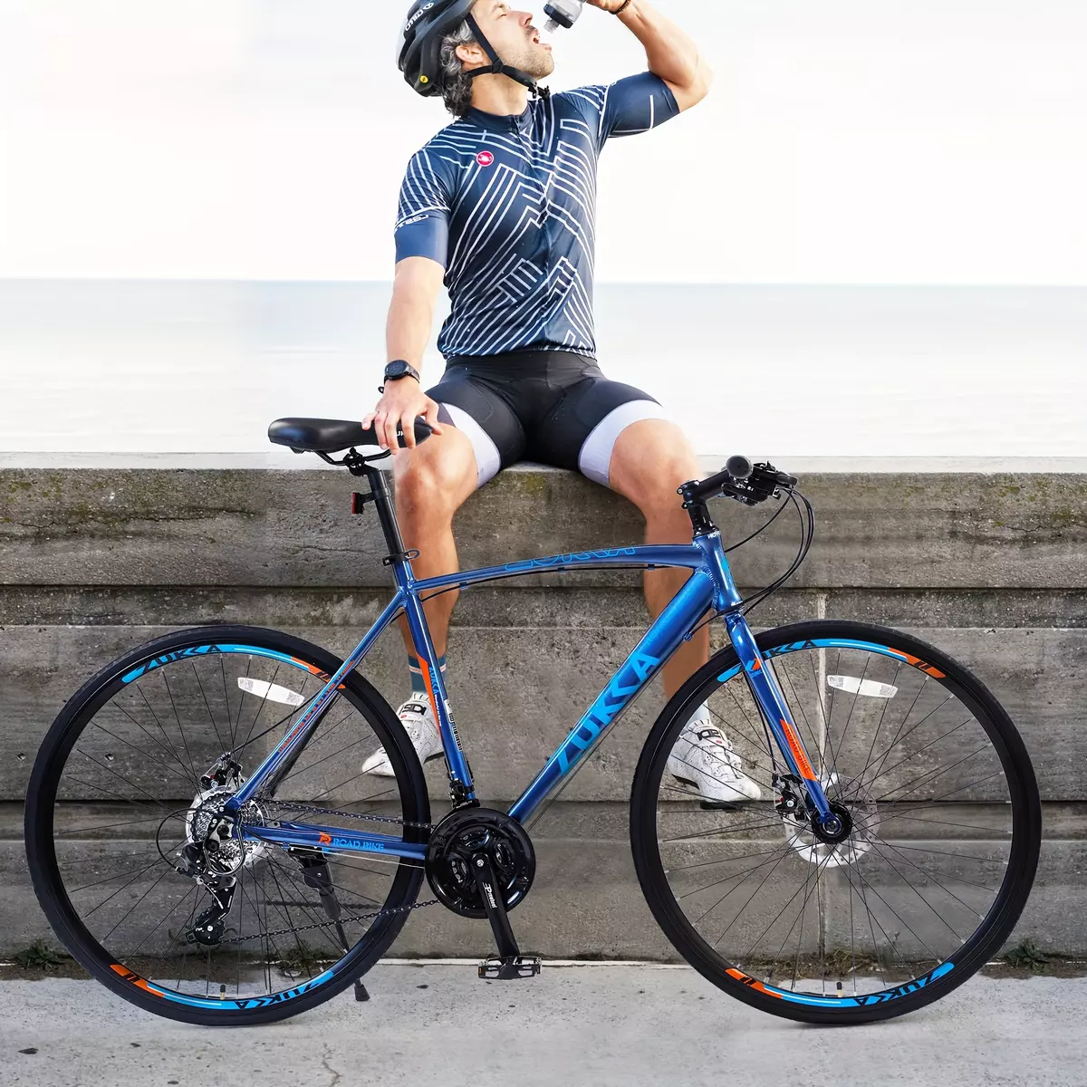 Aluminum Alloy Lightweight Frame, 700C Hybrid Road Bike 24 Speeds, Double Disc Brakes, City Commuter Bike for Men/Women-Black
