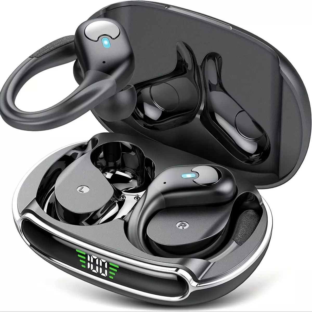 Wireless Earbuds, Wireless Headphones, Sport Earphones With Charging Case, LED Display, Earhooks, Built-in Mic Headset