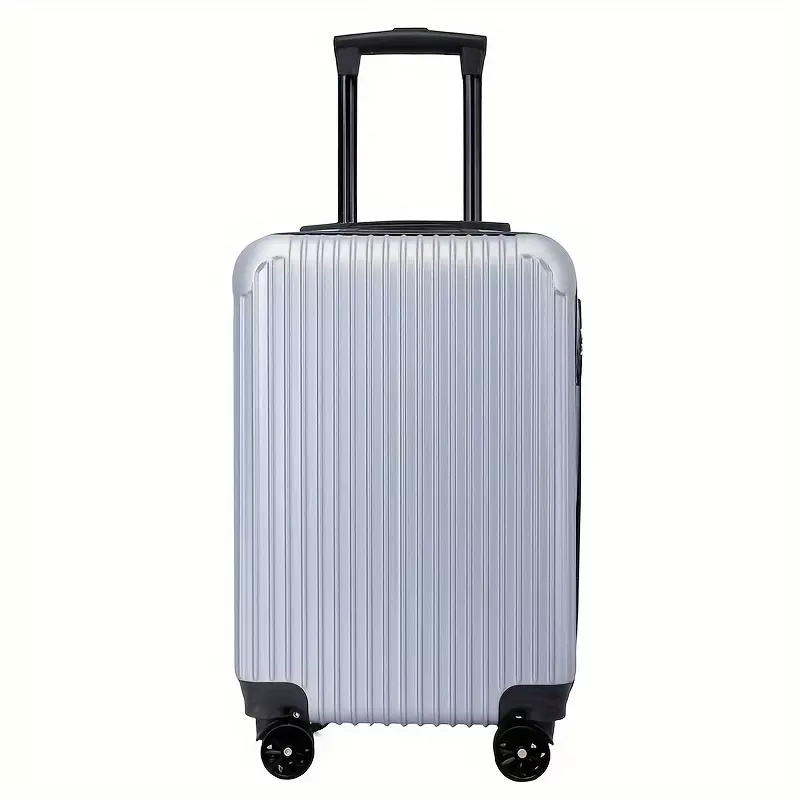 Hard Shell Luggage Suitcase With Password, 20inch Carry On Striped Trolley Case, Quiet Universal Wheel Travel Case-Silver 20 Inches