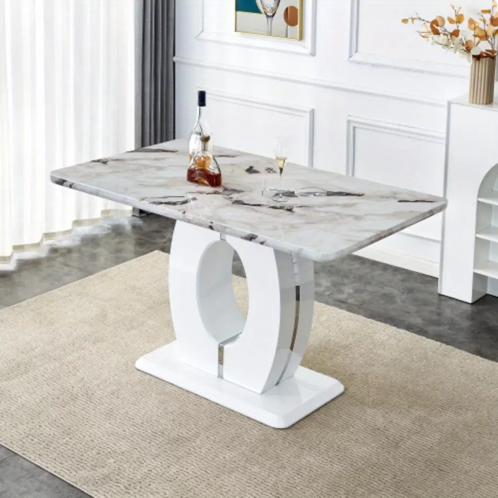 1pc Modern minimalist white marble patterned dining table, bar table. A rectangular office desk. Game table. Table. Used in restaurants, living rooms, terraces, kitchens 63"*37"* 36.2" 1280