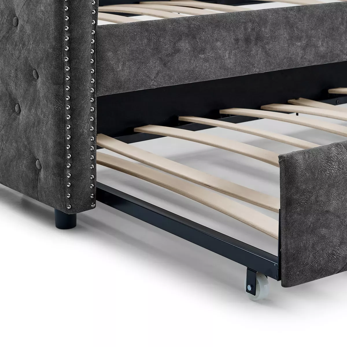 Daybed With Trundle Upholstered Tufted Sofa Bed, With Button And Copper Nail On Arms, Both Twin Size, Grey