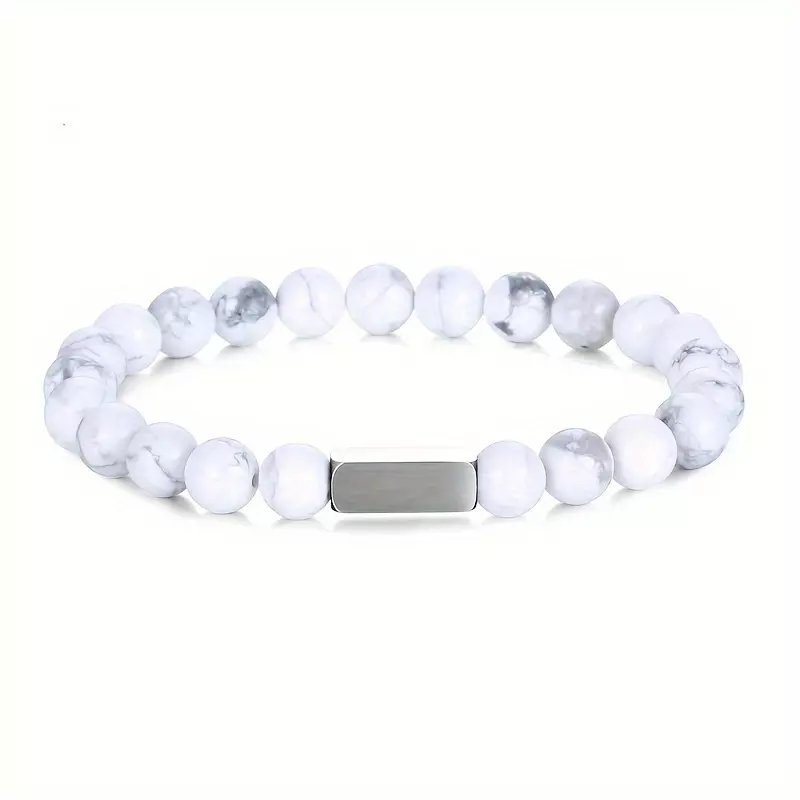 1pc Personalized Name Engraving Men Bracelet, Customized Stone Beads Bracelet Handmade Jewelry Gifts For Boyfriend