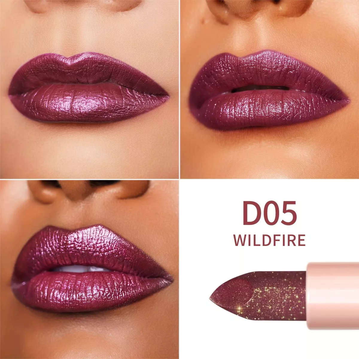 Oulac Purple Lipstick Set For Women - Included Metallic Lipstick, Tinted Lip Balm & Diamond Shine Lipstick, Creamy Lip Color Lightweight Texture Lip Makeup, PG08+D05+MSD22