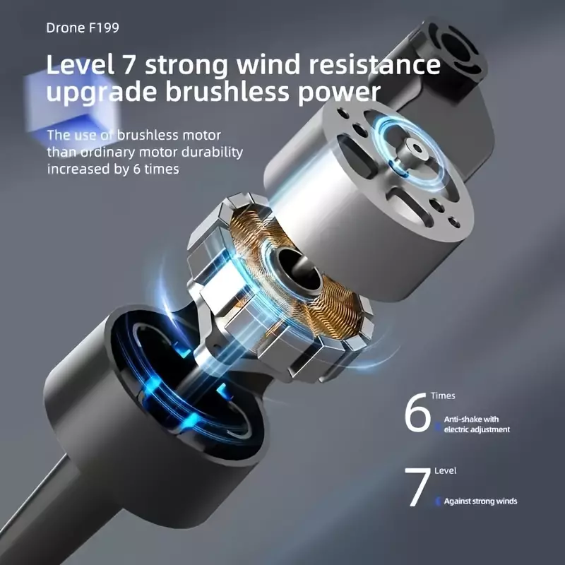F199 Drone With Brushless Motor, Dual Battery, Dual Axis Pan Tilt HD Dual Cameras, Cool LED, Optical Flow Positioning, RC Foldable Quadcopter Toy