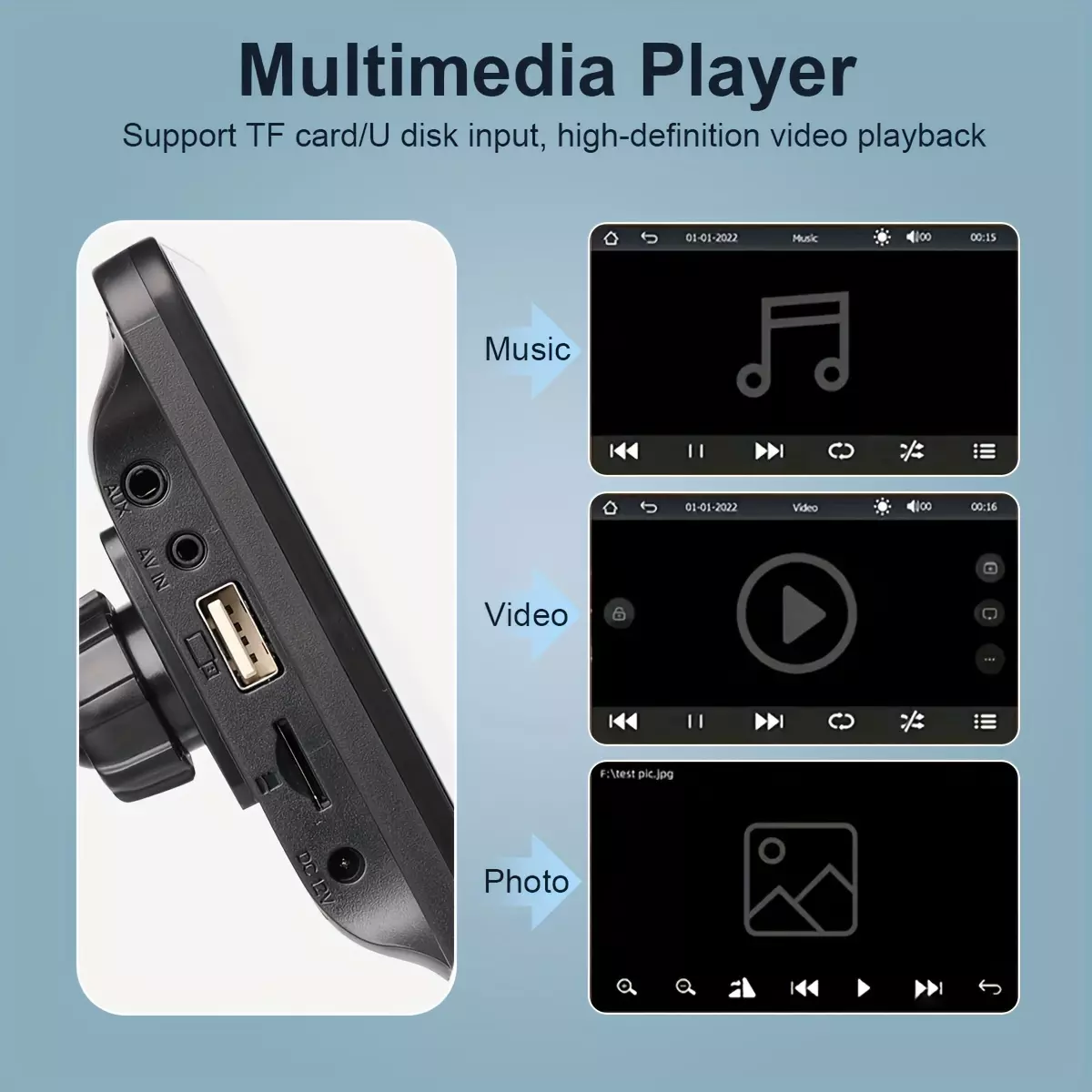 Portable Wireless Car Stereo Touch Screen, For Apple CarPlay And Android Auto Multimedia Player, Support Mirror Link/Siri/Navigation Screen