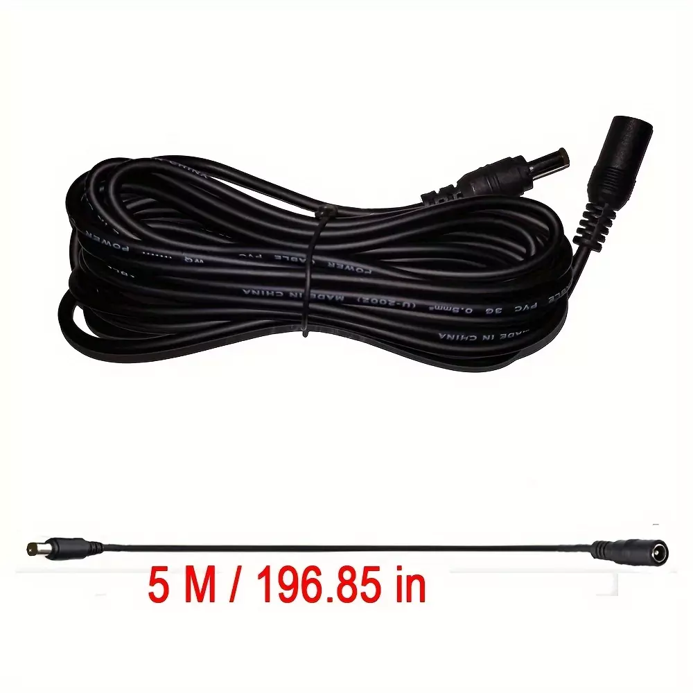 196.85inch Power Extension Cable 12V DC12V 5.5mm*2.1mm Male To Female For CCTV Camera Router, NVR, DVR, LED Light, Solar Light Etc.