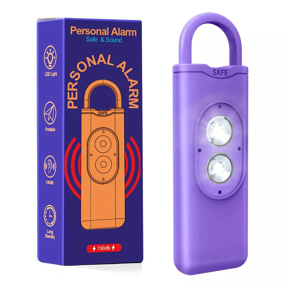 SOS Emergency Alarms 130db Keychain Alarm Personal With LED Strobe Light Protect Alert Safety Security-Orange