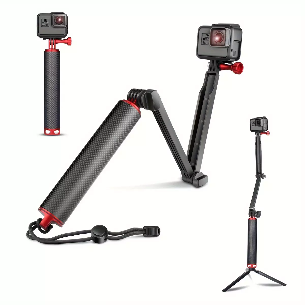 Carbon Fiber Detachable Extendable Pole With Tripod Stand Compatible For GoPro Hero 12/11/MAX/GoPro Hero 10/9/8/7/6/5/4/3 Plus/3/GoPro Hero 2018/DJI OSMO Action 2