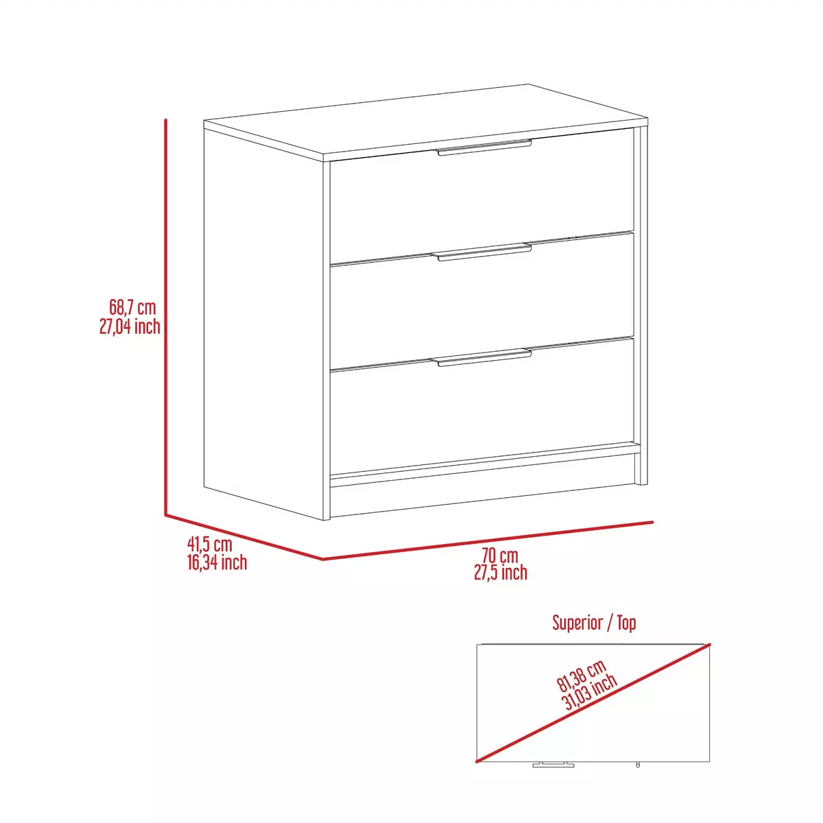 Washington Three Drawer Dresser, Cabinet For Entryway, Nightstand For Bedroom Home Supplies