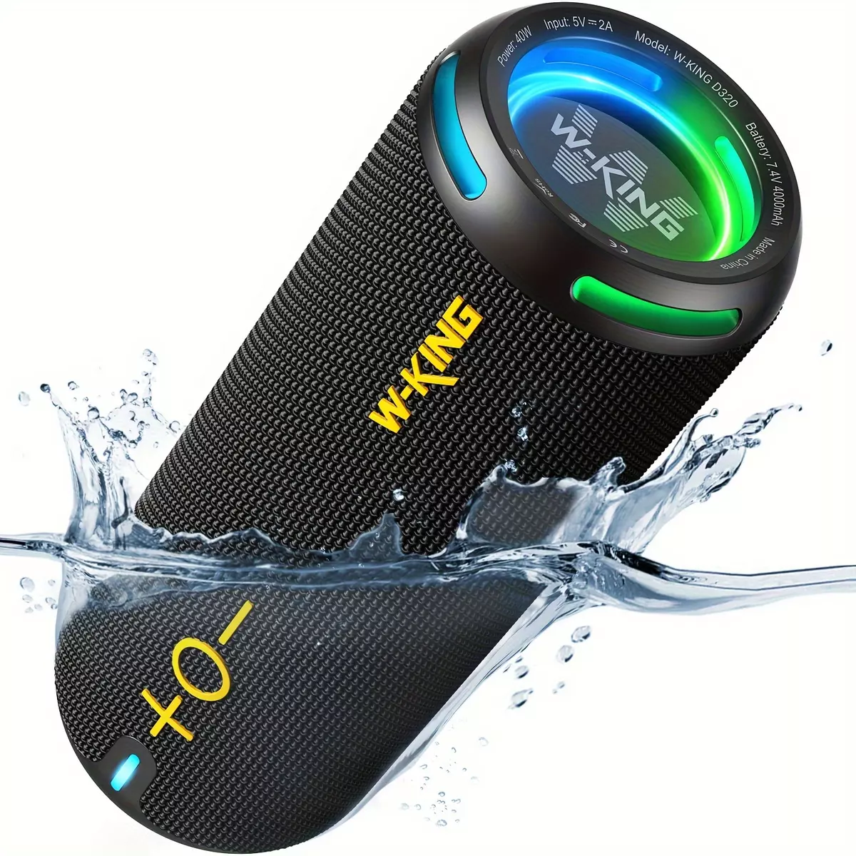 W-KING Wireless Speaker, Portable Outdoor Speaker Wireless Loud, EQ APP/Deep Bass, 360° Sound With Dual Voice Coil/Lights/V5.3/TF/AUX, 40W Party Shower Speaker