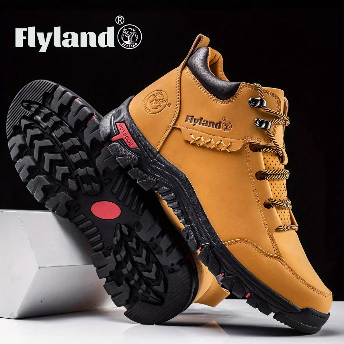 FLYLAND Men's Fashion Vintage Classical Top Layer Cowhide Leather Chukka Boots Daily Casual Work Office Shoes-Camel