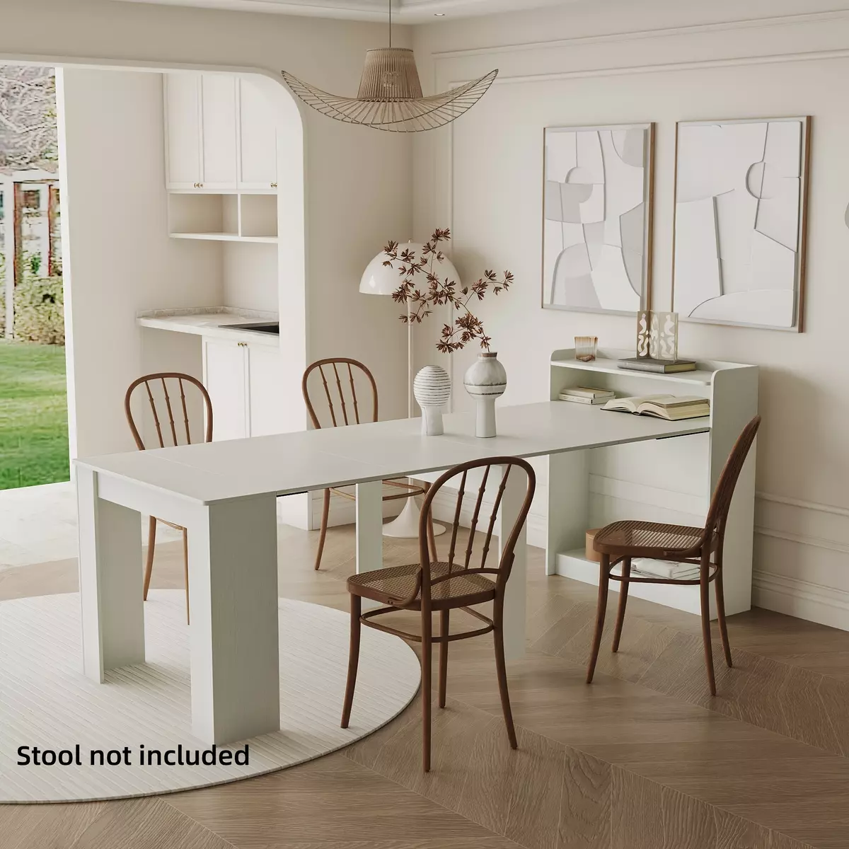1pc Modern Extendable Dining Table, With Storage, Sideboard (White)