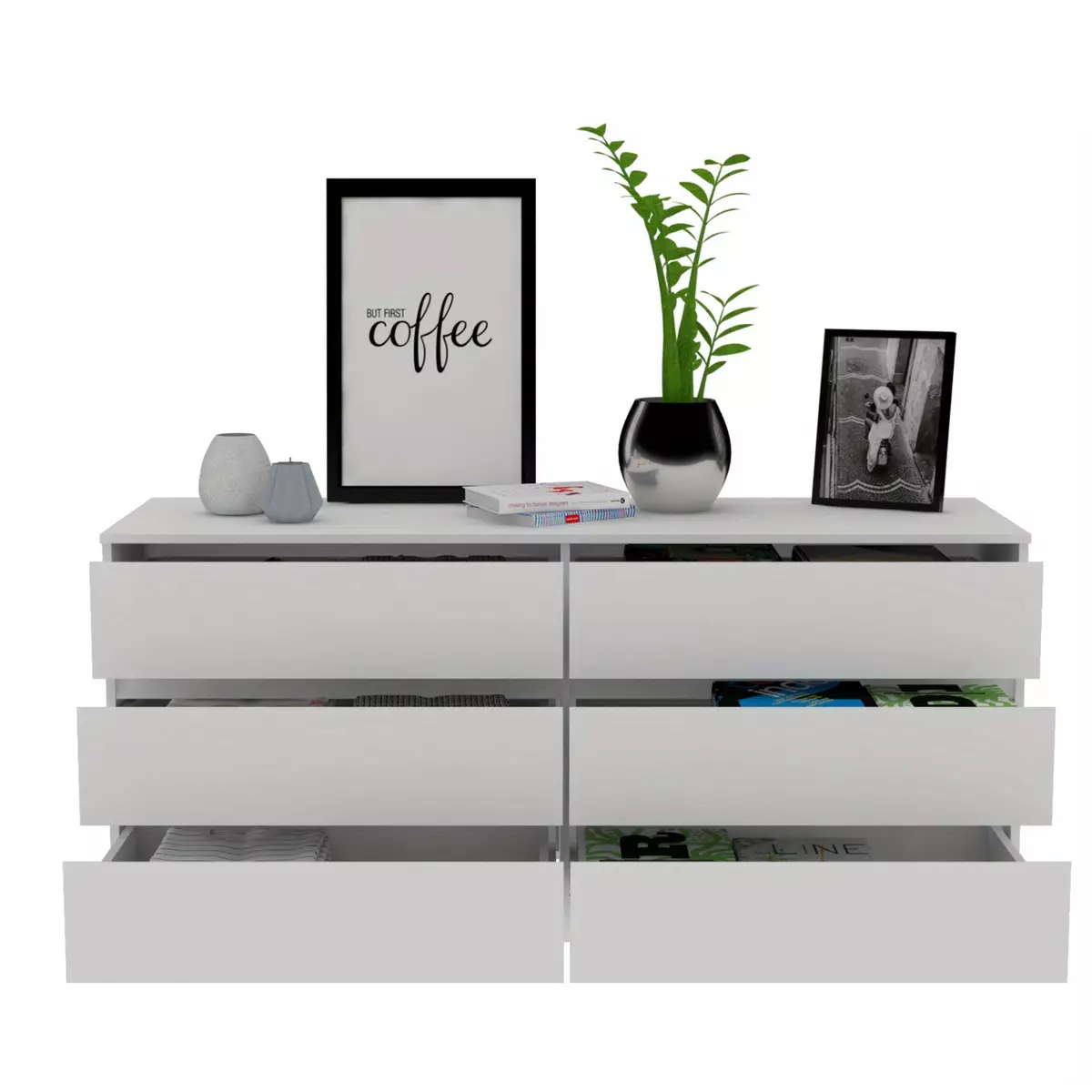 1pc 6 Drawer Double Dresser Tronx, Bedroom, White