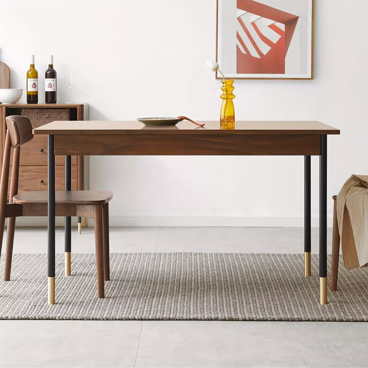 1pc Layson Home Solid Black Walnut Dining Table - Metal Brass Table Legs Modern Classic Design, Seats 4-6