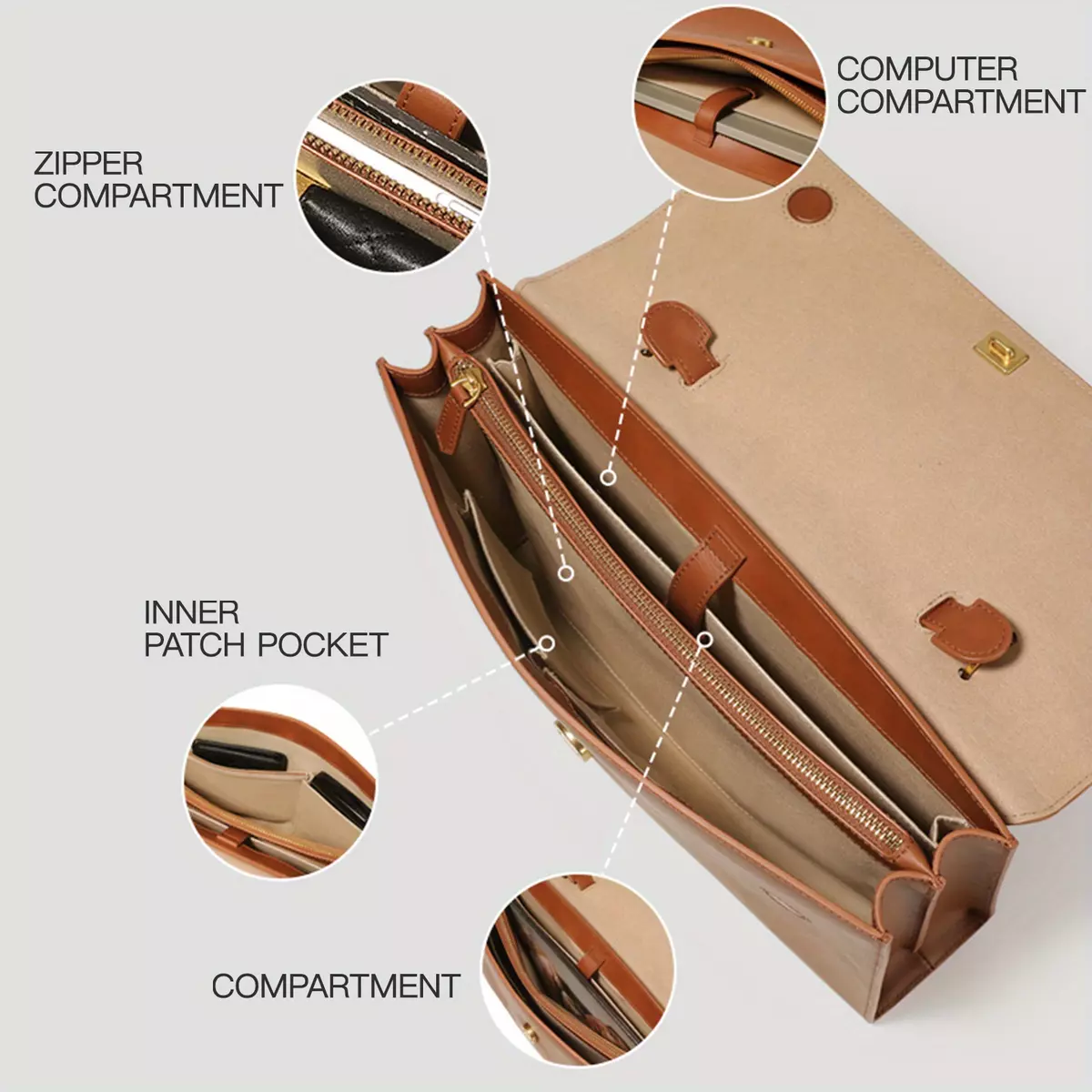 1pc Cowhide Laptop Storage Briefcase, Retro Large Portable Shoulder Bag