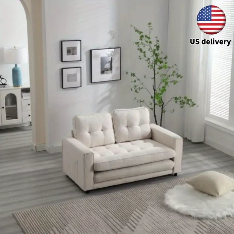1pc 3-Fold Sofa Bed, Modern Velvet Linen Fabric Loveseat, Space-Saving Futon Couch Sleeper, Pull-Out Design, Versatile Living Room Furniture, Home Decor-Gray