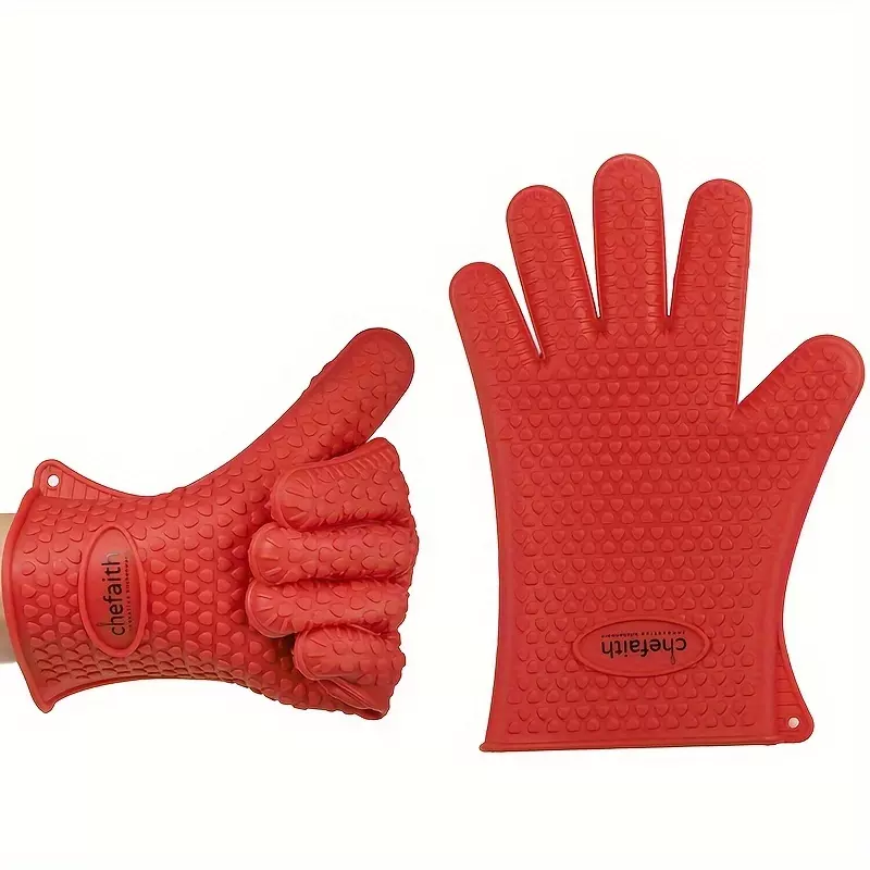 1 Pair, Thick Silicone Gloves, Chefaith Silicone Heat Resistant Gloves,Waterproof, For Cooking Oven Pot Holder Mitts BBQ Barbecue,Home Cleaning Canteen Kitchenware