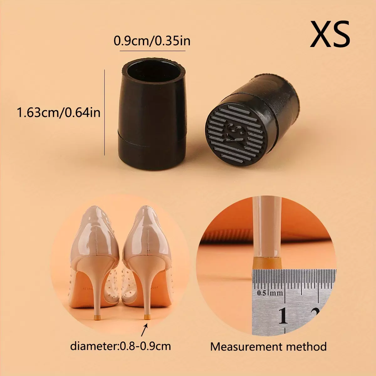 1pair Heel Cover High Heel Heel Cover Mute Wear-resistant Anti-skid Sound-absorbing Anti-abnormal Sound Stiletto Heel Cover-Apricot